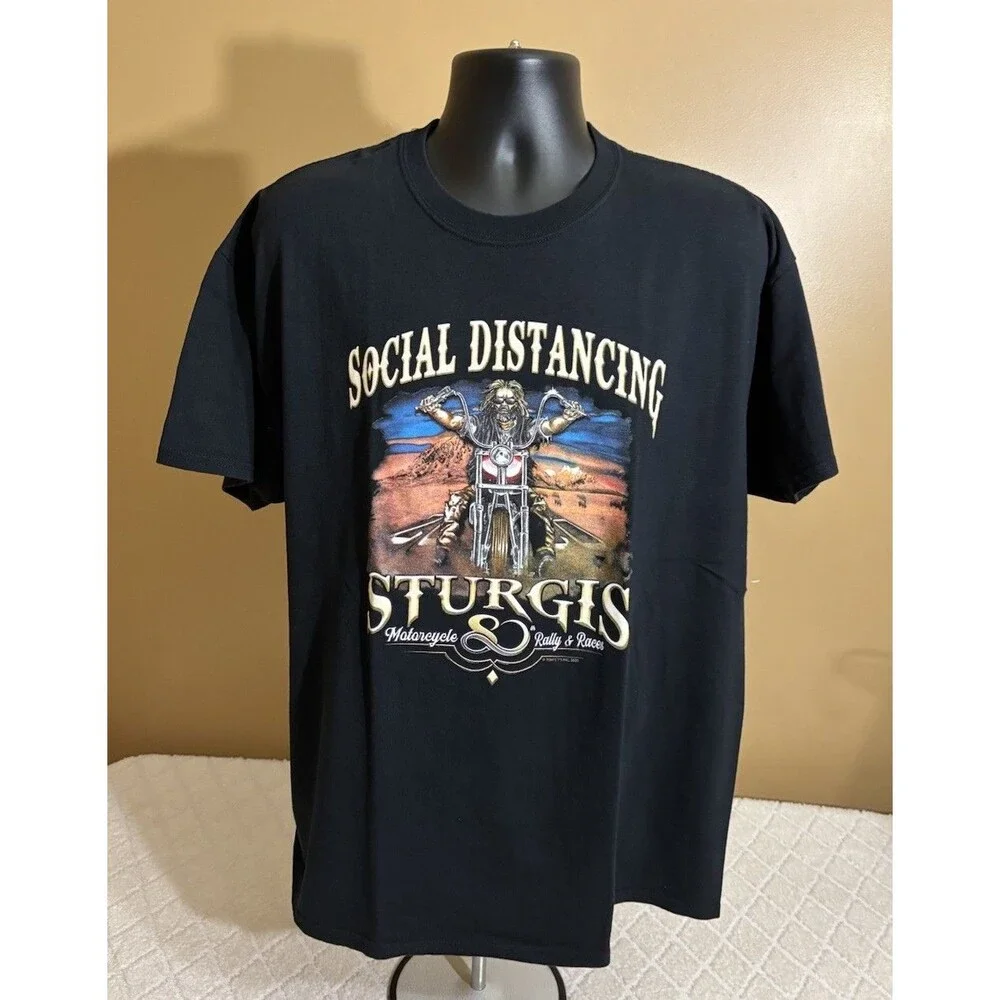 Sturgis Motorcycle Bike Rally Races 2020 COVID Social Distancing 2 Sided Tee XL - Picture 1 of 13